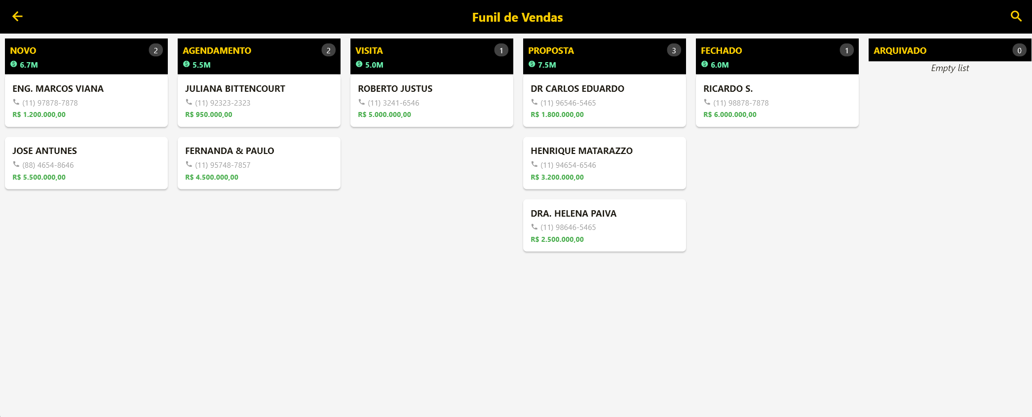 Tela de Kanban do App